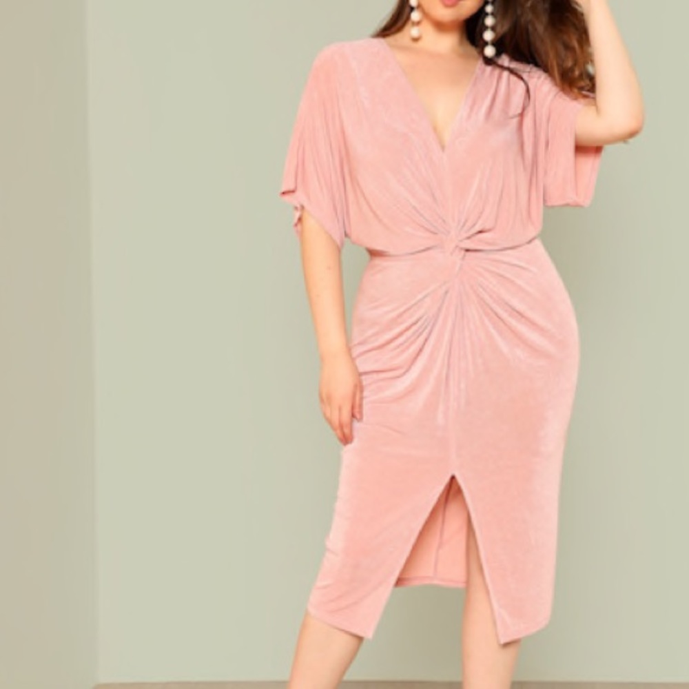 Blush Twist Dress with Batwing Sleeves